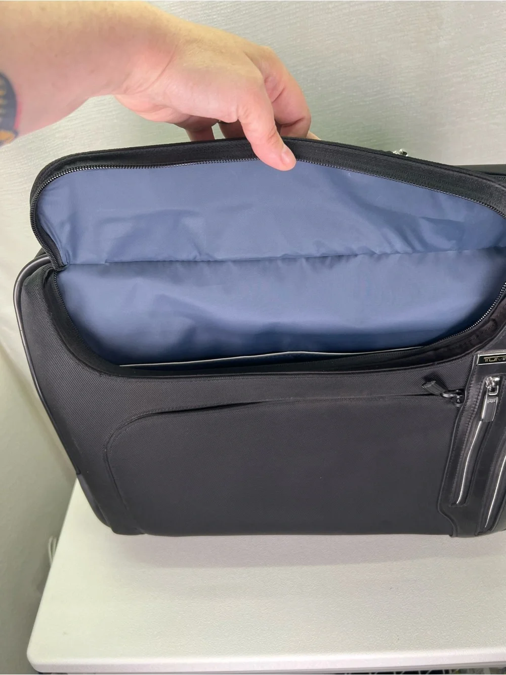 Tumi Arrive LeGuardia Black Nylon and Leather Briefcase w/ Silver Hardware